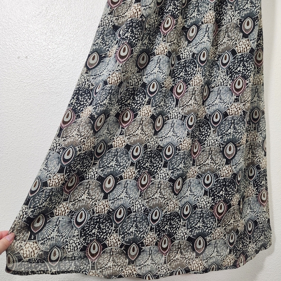 Veronica M Catia Peacock Feather Print Chiffon Smocked Dress L - Picture 4 of 17